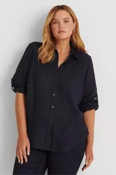 Льняная рубашка с закатанными рукавами Lauren Ralph Lauren, синий