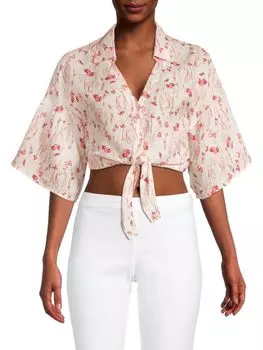 Льняная рубашка с завязками спереди 120% Lino, белый