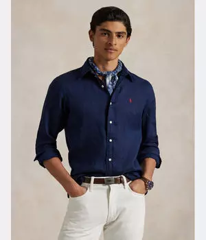 Льняная рубашка Slim fit Polo Ralph Lauren, синий