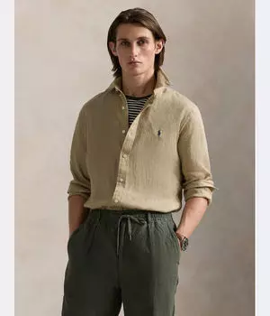 Льняная рубашка Slim fit Polo Ralph Lauren, желтый