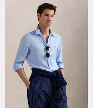 Льняная рубашка Slim fit Polo Ralph Lauren, синий