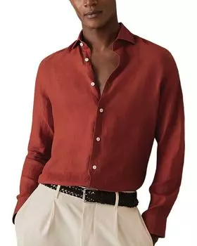 Льняная рубашка Slim Fit REISS, красный