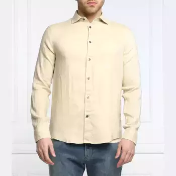 Льняная рубашка стандартного кроя Emporio Armani, бежевый