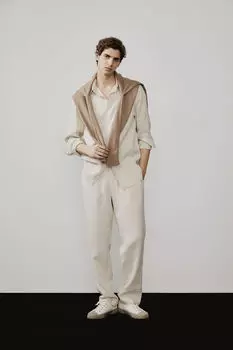 Льняная рубашка стандартного кроя H&M, бежевый