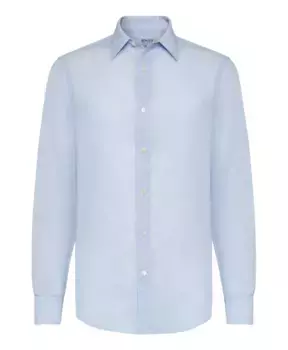 Льняная рубашка стандартного кроя из тенселя Boggi Milano, синий