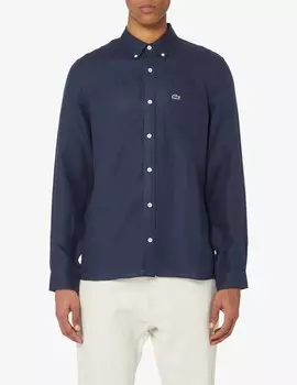 Льняная рубашка стандартного кроя Lacoste, синий