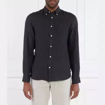 Льняная рубашка стандартного кроя, окрашенная пигментом Tommy Hilfiger, черный