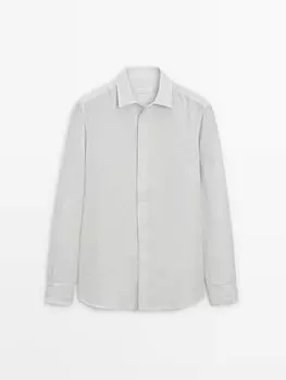 Льняная рубашка стандартного кроя в полоску Massimo Dutti, голубой