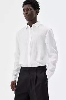 Льняная рубашка, стандартный крой H&M, белый