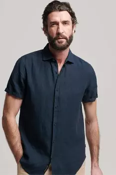 Льняная рубашка Studios с короткими рукавами в повседневном стиле Superdry, синий
