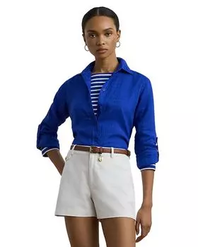 Льняная рубашка свободного кроя, стандартная и миниатюрная Ralph Lauren, синий