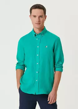 Льняная рубашка удобного кроя Beymen Club, зеленый