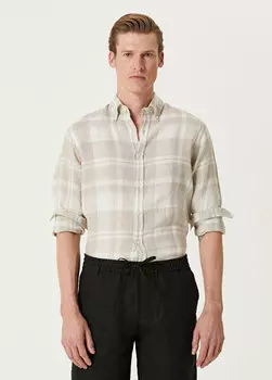 Льняная рубашка удобного кроя с клетчатым узором Beymen Collection, бежевый