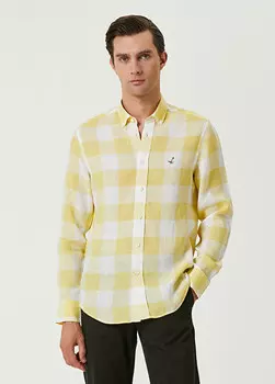 Льняная рубашка удобного кроя с клетчатым узором Beymen Club, желтый