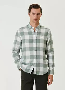 Льняная рубашка удобного кроя с клетчатым узором Beymen Club, хаки