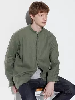 Льняная рубашка Uniqlo, цвет 56 зеленый