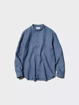Льняная рубашка Uniqlo, цвет 65 синий