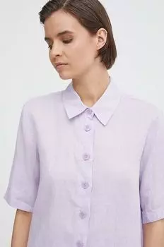 Льняная рубашка United Colors of Benetton, фиолетовый