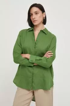 Льняная рубашка United Colors of Benetton, зеленый