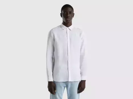 Льняная рубашка United Colors of Benetton, белый