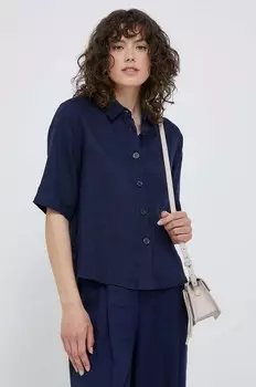 Льняная рубашка United Colors of Benetton, темно-синий