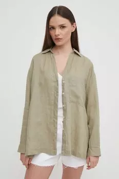 Льняная рубашка United Colors of Benetton, зеленый