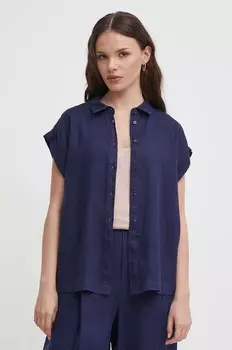 Льняная рубашка United Colors of Benetton, темно-синий