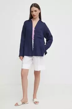 Льняная рубашка United Colors of Benetton, темно-синий