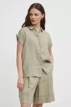 Льняная рубашка United Colors of Benetton, зеленый