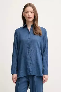 Льняная рубашка United Colors Of Benetton, темно-синий