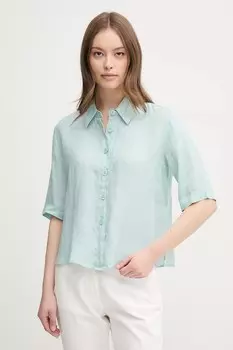 Льняная рубашка United Colors Of Benetton, бирюзовый