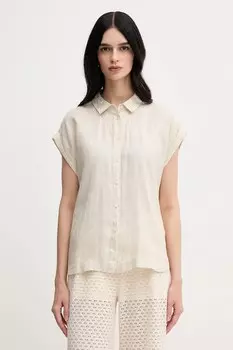 Льняная рубашка United Colors Of Benetton, бежевый