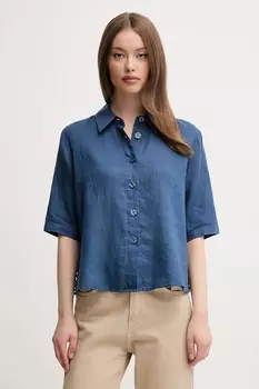 Льняная рубашка United Colors Of Benetton, темно-синий