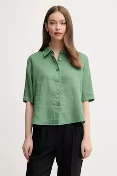 Льняная рубашка United Colors Of Benetton, зеленый