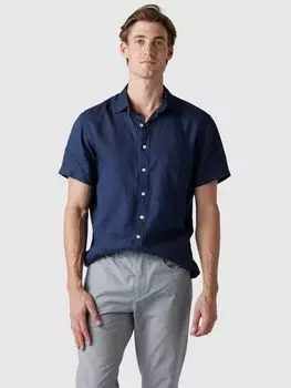 Льняная рубашка узкого кроя Ellerslie с короткими рукавами Rodd & Gunn, полночь