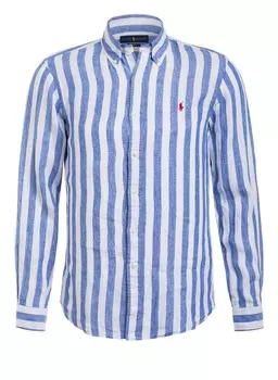 Льняная рубашка узкого кроя Polo Ralph Lauren, синий
