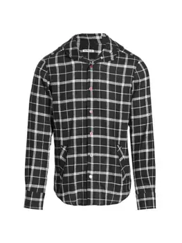 Льняная рубашка в клетку Mariano с капюшоном Kiton, черный