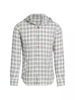 Льняная рубашка в клетку Mariano с капюшоном Kiton, цвет sky blue
