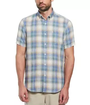 Льняная рубашка в клетку Original Penguin Delave с короткими рукавами, синий