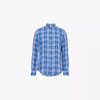 Льняная рубашка в клетку с длинными рукавами Polo Ralph Lauren, синий