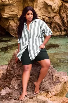 Льняная рубашка в полоску ржаво-оранжевого цвета Yours, белый