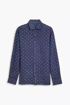 Льняная рубашка в швейцарский горошек 120% LINO, нави