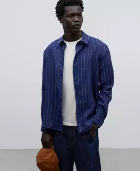 Льняная рубашка в вертикальную полоску Adolfo Dominguez, белый