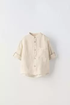 Льняная рубашка ZARA, светло-бежевый