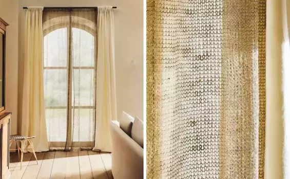 Льняная сетчатая занавеска Zara Home, светло-бежевый