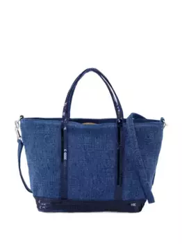 Льняная сумка-тоут Cabas, украшенная пайетками Vanessa Bruno, синий