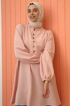 Льняная туника с пудровым воротником и оборками ALL DAY