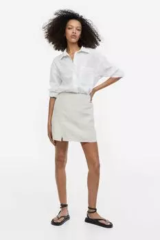 Льняная юбка H&M, светло-бежевый