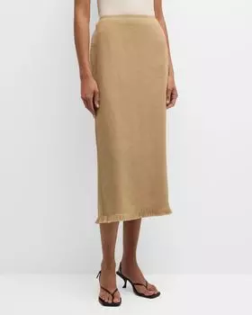 Льняная юбка-карандаш с бахромой Lafayette 148 New York, цвет Gravel