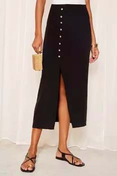 Льняная юбка миди с пуговицами Friends Like These, черный